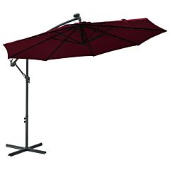 Cantilever Umbrella with LED Lights and Steel Pole Wine Red