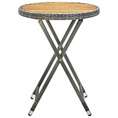 Tea Table Grey 60 cm Poly Rattan and Solid Acacia Wood