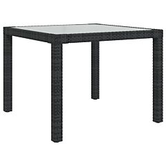 Garden Table 90x90x75 cm Tempered Glass and Poly Rattan Black