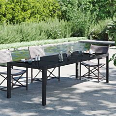 Garden Table Black 250x100x75 cm Tempered Glass and Poly Rattan