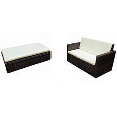 2 Piece Garden Lounge Set with Cushions Poly Rattan Brown