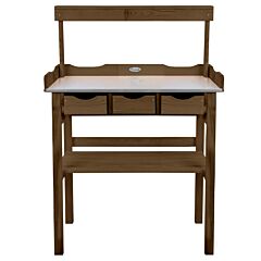 Esschert Design Potting Table with Drawer and Rack Brown