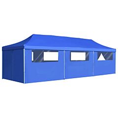 Folding Pop-up Party Tent with 8 Sidewalls 3x9 m Blue