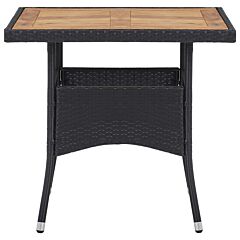 Outdoor Dining Table Black Poly Rattan and Solid Acacia Wood