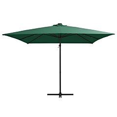 Cantilever Umbrella with LED lights and Steel Pole 250x250 cm Green