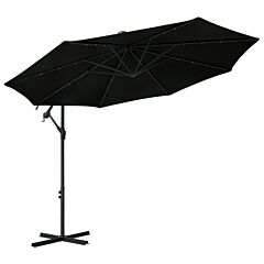 Cantilever Umbrella with LED Lights and Steel Pole 300 cm Black