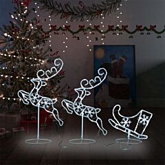 vidaXL Acrylic Christmas Flying Reindeer&Sleigh 260x21x87cm Cold White