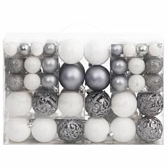 vidaXL 111 Piece Christmas Bauble Set White and Grey Polystyrene