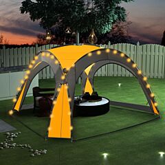 Party Tent with LED and 4 Sidewalls 3.6x3.6x2.3 m Yellow