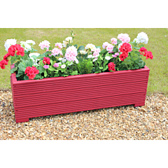 1 METRE LARGE WOODEN GARDEN TROUGH PLANTER IN DECKING PAINTED IN RED