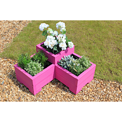 BR Garden Muted Clay Wooden Tiered Corner Planter - 60x60x33 (cm) great for Balconies and Small Herb Gardens  + Free Gift