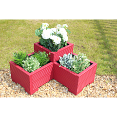 Red Wooden Tiered Corner Planter - 60x60x33 (cm) great for Balconies and Small Herb Gardens