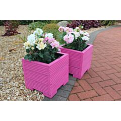BR Garden Pink Small Square Wooden Planter - 32x32x33 (cm) great for your Porch or Door + Free Gift