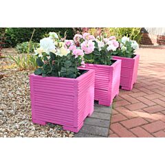 Set Of Three 32cm Square Wooden Garden Planter Painted in Valspar Pink