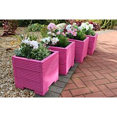 Set Of Four 32cm Square Wooden Garden Planter Painted in Valspar Pink