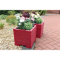 Pair Of 32cm Square Wooden Garden Planter Painted in Valspar Red