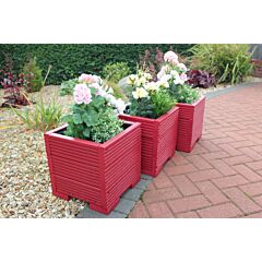 BR Garden Red Small Square Wooden Planter - 32x32x33 (cm) great for your Porch or Door + Free Gift