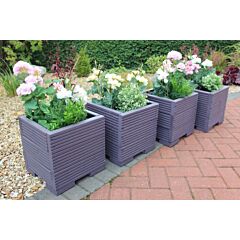 Set Of Four 32cm Square Wooden Garden Planter Painted in Cuprinol Lavender Purple