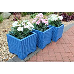 Set Of Three 32cm Square Wooden Garden Planter in Cuprinol Blue