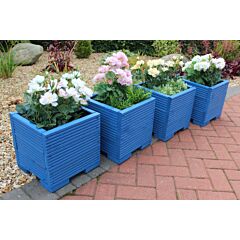 Set Of Four 32cm Square Wooden Garden Planter in Cuprinol Blue