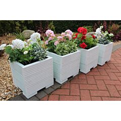 BR Garden White Small Square Wooden Planter - 32x32x33 (cm) great for your Porch or Door + Free Gift
