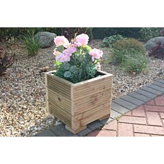 BR Garden Pine Decking Small Square Wooden Planter - 32x32x33 (cm) great for your Porch or Door + Free Gift
