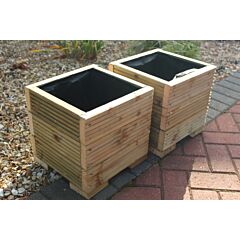 Pair Of 32cm Square Wooden Garden Planter In Decking Boards