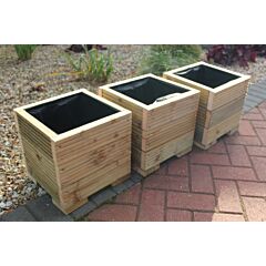 Set Of Three 32cm Square Wooden Garden Planter In Decking Boards