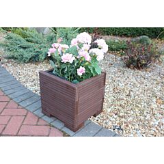 32cm Square Wooden Garden Planter Painted in Brown