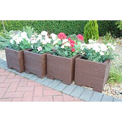Set Of Four 32cm Square Wooden Garden Planter Painted in Brown