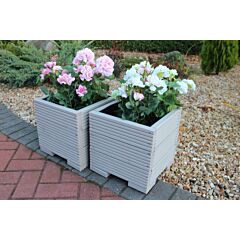 Pair Of 32cm Square Wooden Garden Planter Painted in Cuprinol Muted Clay
