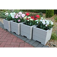 Set Of Four 32cm Square Wooden Garden Planter Painted in Cuprinol Muted Clay
