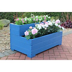 BR Garden Blue Tiered Wooden Planter - 80x35x43 (cm) great for Bedding plants and Flowers + Free Gift
