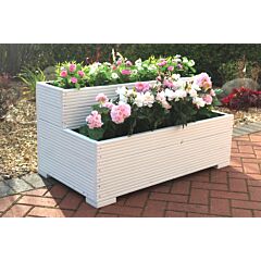 BR Garden White Tiered Wooden Planter - 80x35x43 (cm) great for Bedding plants and Flowers + Free Gift