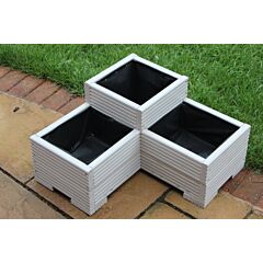 Corner Wooden Garden Trough Planter Veg Bed Flower Plant Pots In Decking Boards Painted in Muted Clay
