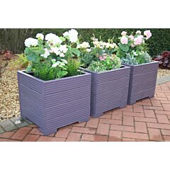 Triple 44cm Square Wooden Garden Planter In Cuprinol Shades Lavender Purple