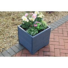 BR Garden Grey Square Wooden Planter - 44x44x43 (cm) great for Small shrubs + Free Gift
