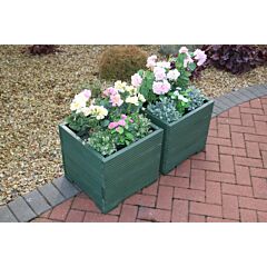 Double 44cm Square Wooden Garden Planter In Woodland Green