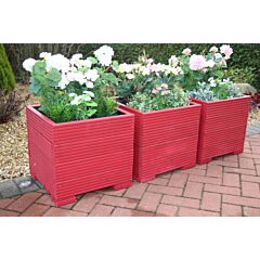 BR Garden Red Square Wooden Planter - 44x44x43 (cm) great for Small shrubs + Free Gift