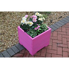 BR Garden Pink Square Wooden Planter - 44x44x43 (cm) great for Small shrubs + Free Gift