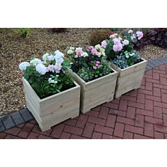 BR Garden Pine Decking Square Wooden Planter - 44x44x43 (cm) great for Small shrubs + Free Gift