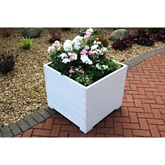 BR Garden White Extra Large Square Wooden Planter - 68x68x63 (cm) great for Tall Plants and Trees + Free Gift