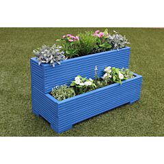 BR Garden Blue Tiered Wooden Planter - 100x50x53 (cm) great for Screening and Flowers + Free Gift