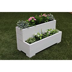 BR Garden White Tiered Wooden Planter - 100x50x53 (cm) great for Screening and Flowers + Free Gift