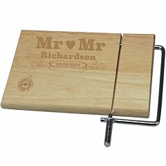 Mr Heart Mrs personalised wooden cheeseboard 