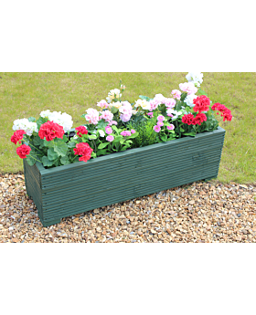 1 METRE LARGE WOODEN GARDEN TROUGH PLANTER IN DECKING PAINTED IN WOODLAND GREEN